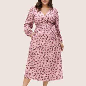 BloomChic Heart Leopard Wrap Ties Gathered Dress